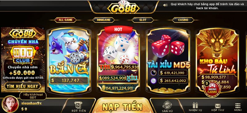 Thế giới game phong phú tại sân chơi Go88